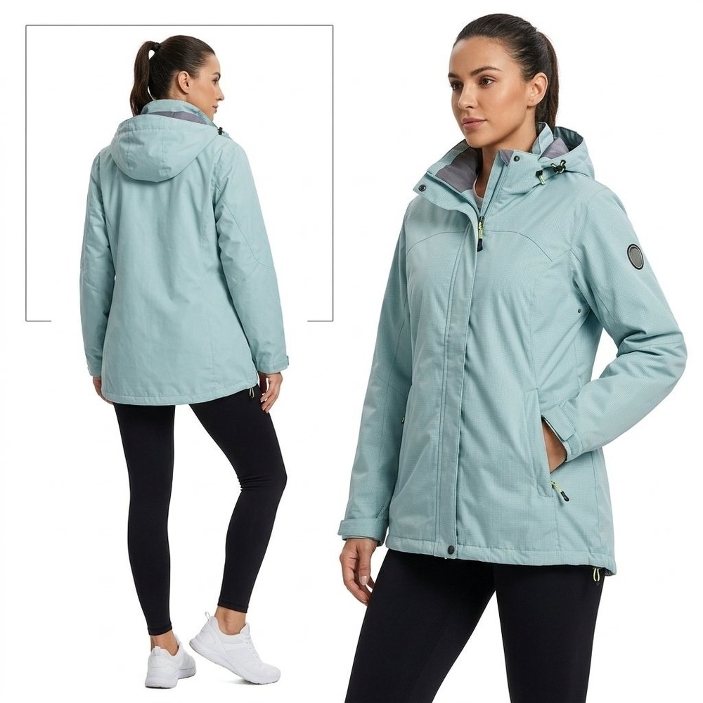 Killtec Technical Outdoor Hooded Waterproof Rain Jacket Light Blue/Green Size 20